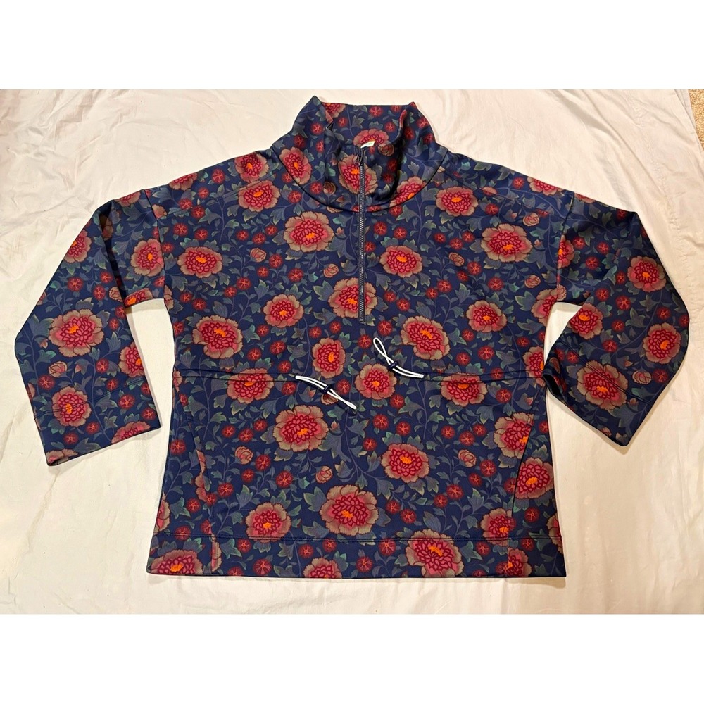 Anthropologie Saturday Sunday Freesia Floral Quarter Zip Pullover S Navy